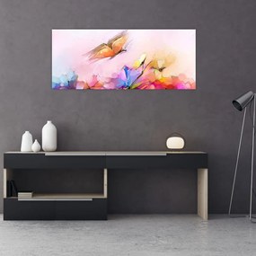 Tablou - Fluture asupra florilor, abstracție (120x50 cm)
