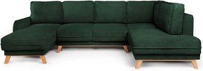 Colțar verde închis extensibil/cu spațiu de depozitare cu tapițerie din catifea reiată (cu colț pe partea dreaptă/în formă de "U") Tori – Bonami Selection