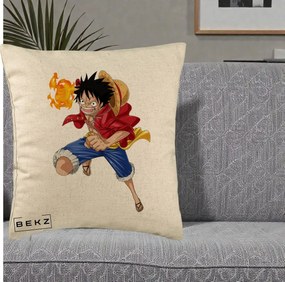 Perna Personalizata One Piece Luffy Gear Second Foc, 40x40 cm, Bej, Husa Detasabila, Perna Inclusa, BEKZ®