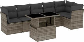 vidaXL Set canapele de grădină, 7 piese, cu perne, gri, poliratan