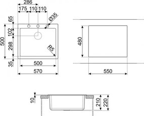 Chiuveta de bucatarie cu montare pe blat SMEG Quadra VZ57B, 57 cm, Antibacteriana, Rezistenta la zgarieturi si la razele UV, Alb