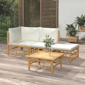 3155176 vidaXL Set mobilier de grădină, cu perne alb crem, 4 piese, bambus