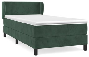 Pat box spring cu saltea, verde inchis, 90x200 cm, catifea Verde inchis, 90 x 200 cm, Design simplu