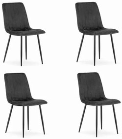 Set 4 scaune stil scandinav, Artool, Lava, catifea, metal, negru, 43x51x90 cm