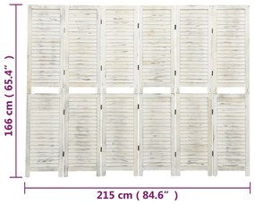 Separator camera cu 6 panouri, alb antic, 215x166 cm, lemn 215 x 166 cm, 1