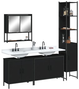 vidaXL Set mobilier de baie, 4 piese, negru, lemn prelucrat