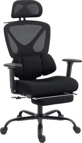 HOMCOM Scaun de birou ergonomic, cu suport lombar dinamic și suport pentru picioare, 73x75x120-128 cm, negru | Aosom Romania