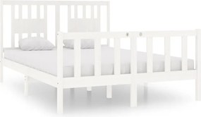 vidaXL Cadru de pat dublu, alb, 135x190 cm, lemn masiv