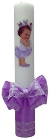 Lumanare botez decorata Printesa cu coroana 4,5 cm, 30 cm