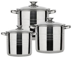 Set Vase Gătit din Inox, 6 Piese, Capacități 8 - 5 Litri, Bază 3 Straturi (Inducție), Capace din Sticlă Termorezistentă