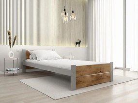 Pat de o persoana IKAROS DOUBLE 90 x 200 cm, stejar artisan/gri Saltele: Cu saltele Deluxe 10 cm, Somiera pat: Cu lamele curbate