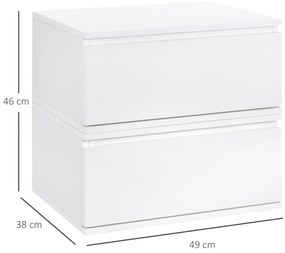 HOMCOM Set 2 Noptiere Suspendate cu Sertar, Design Modern pentru Dormitor și Living, PAL și MDF, 49x38x23cm, Alb | Aosom Romania