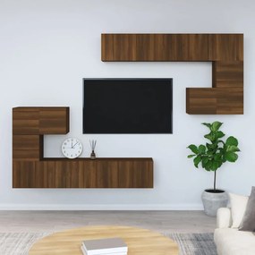 Dulap TV montat pe perete, stejar maro, lemn prelucrat