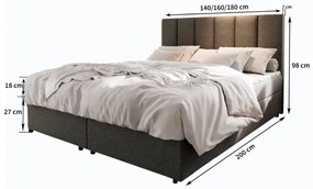 Pat boxspring tapițat MERALIS 180x200 cm gri Saltele: Saltea cu arcuri Bonell