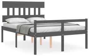 3195393 vidaXL Cadru de pat senior cu tăblie dublu, gri, lemn masiv