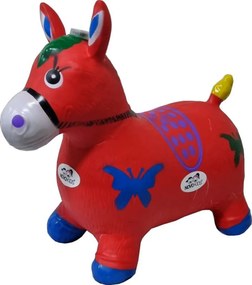 Calut de sarit gonflabil NOVOKIDS™ Jumping Donkey, Cu sunete si lumini, Dimensiuni 55X50X25 cm, Pentru interior si exterior, Max 50 kg, Rosu