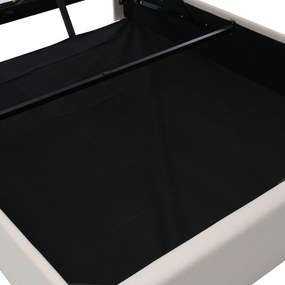 Pat dublu cu ladă de depozitare, funcție de încărcare USB Tip C, din bumbac și in, fără saltea, 160x200 cm, Bej