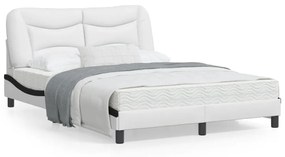 3213940 vidaXL Cadru de pat cu LED, alb și negru, 140x200 cm, piele ecologică
