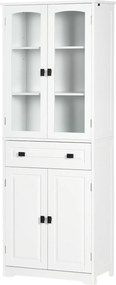HOMCOM Bufet de Bucătărie cu 2 Dulapuri și Sertar, Mobilier de Bucătărie cu Uși și Rafturi Reglabile, 60x30x160 cm, Alb | Aosom Romania