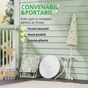 AIYAPLAY Set de Mobilier de Grădină din 4 Piese cu Masă, Scaune și Umbrelă de Soare Reglabilă, 50xΦ49,5 cm, Verde | Aosom Romania