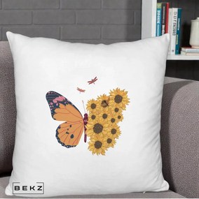 Perna Decorativa Fluture Floarea-Soarelui, 40x40 cm, Alb Pufos, Husa Detasabila, Perna Inclusa, BEKZ®