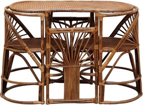 Set dining din rattan natural, masă ovală și 2 scaune, 3 piese, „Trinidad”