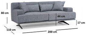 Canapea Fixa cu 2 Locuri Bentley, 200 x 80 x 110 cm