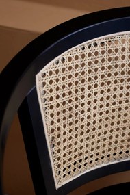 Scaun de birou, din lemn de mesteacan si rattan, negru, cu aspect vintage, Old French