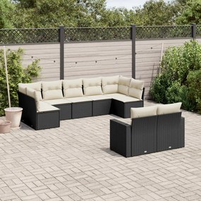 3219406 vidaXL Set mobilier de grădină cu perne, 9 piese, negru, poliratan
