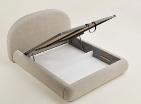 Pat matrimonial bej tapițat cu spațiu de depozitare cu somieră 180x200 cm Maumere – Maison de Rêve