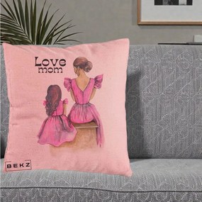 Cadou pentru Mama - Perna Personalizata Love Mom Rochii Roz, 40x40 cm, Roz, Husa Detasabila, Perna Inclusa, BEKZ®