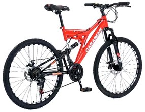 Bicicleta Caraiman, roti 24 sau 26 inch, cu dubla suspensie, frane pe disc, rosie, BC44