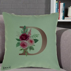 Cadou Personalizat - Perna Personalizata Monograma Rose Gold Litera D, 40x40 cm, Verde, Husa Detasabila, Perna Inclusa, BEKZ®