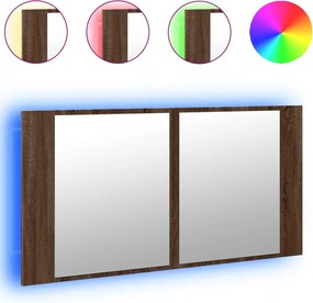 vidaXL Dulap de baie cu oglindă și LED stejar maro, 90x12x45 cm, acril