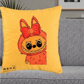 Perna Personalizata Labubu Roz cu Funda, 40x40 cm, Galben, Husa Detasabila, Perna Inclusa, BEKZ®