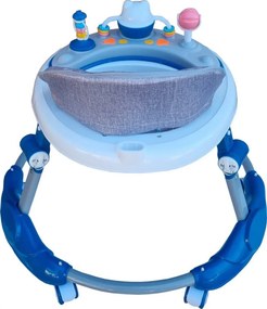 Premergator reglabil in 6 trepte de inaltime NOVOKIDS™ Little Kitty, Cu melodii, Pliabil, Max 20 kg, Roti silentioase, Model Pisicuta, Albastru