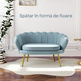 HOMCOM Canapea de 2 Locuri cu Brațe, Canapea Modernă cu Șezut Căptușit pentru Dormitor și Sufragerie, 130x77x77 cm, Albastru | Aosom Romania