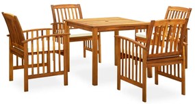Set mobilier de gradina cu perne, 5 piese, lemn masiv acacia Alb crem, 5