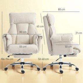 HOMCOM Scaun de birou Scaun rotativ reglabil pe înălțime cu suport lombar, suport pentru picioare, flanel Snow, 80 x 80 x 106-114 cm Alb crem | Aosom Romania