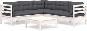 vidaXL Set mobilier de grădină cu perne, 6 piese, alb, lemn masiv pin