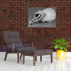 Tablou pe sticlă - Balerină, alb-negru (70x50 cm)