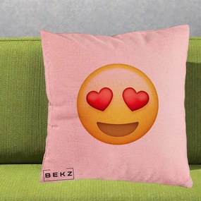 Perna Decorativa Emoji Inimi in Ochi, 40x40 cm, Roz, Husa Detasabila, Perna Inclusa, BEKZ®