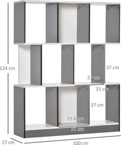 HOMCOM Bibliotecă Mobilă cu 8 Rafturi pentru Sufragerie și Dormitor, 100x24x124 cm, Gri Închis | Aosom Romania