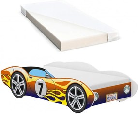 Pat tip masinuta pentru copii NOVOKIDS™ CORVETTE, 160x80 CM, Set cu Saltea din Spuma MATSEN® 10 CM Inclusa, Somiera Sistem FLEX, Cu Protectii