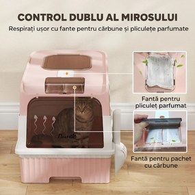 PawHut Litieră pentru Pisici cu Capac, Tavă Detașabilă, Anti Miros, 48x35x36 cm, Roz | Aosom Romania