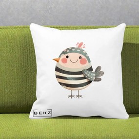 Perna Decorativa Pui Kawaii Teal cu Flori, 40x40 cm, Alba Mata, Husa Detasabila, Perna Inclusa, BEKZ®