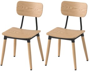 HOMCOM Lot de 2 scaune de dining moderne cu picioare din oțel și spătar curbat, aspect lemn natural | Aosom Romania