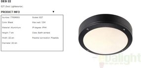 Plafoniera aluminiu negru, diametru 22cm, IP44 Desi 77636003NL