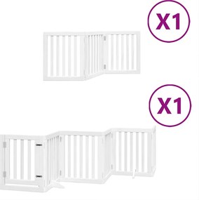 vidaXL Poartă câini pliabilă cu ușă, 9 panouri, alb, 450 cm, lemn plop