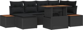 vidaXL Set de canapele pentru grădină 7 pcs Negru Rattan poli